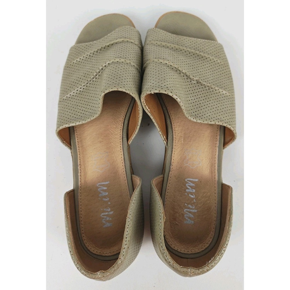 Mi.iM Women's Size 10 Leather Perforated D'Orsay Sandals Taupe Open Toe Low Heel - Picture 4 of 9